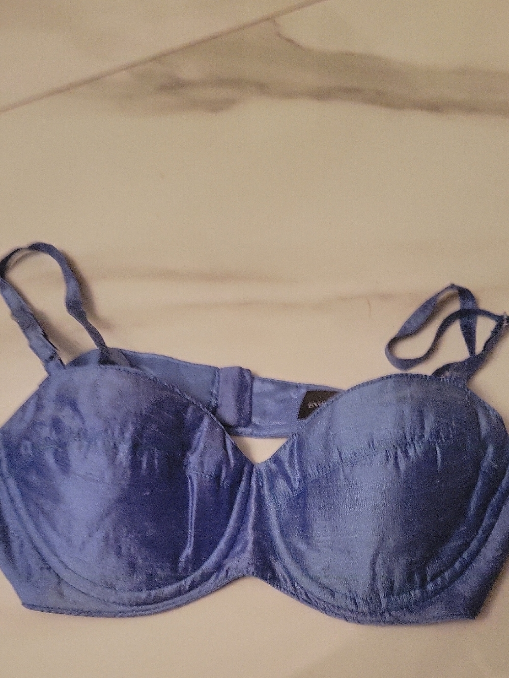 Satin Padded Blue Underwire Bra with Adjustable Straps